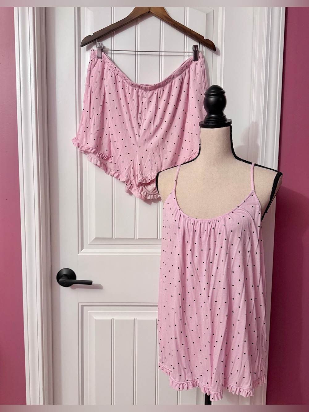 Joyspun Star Print Pajama Set Size XL Pink Polka Dot